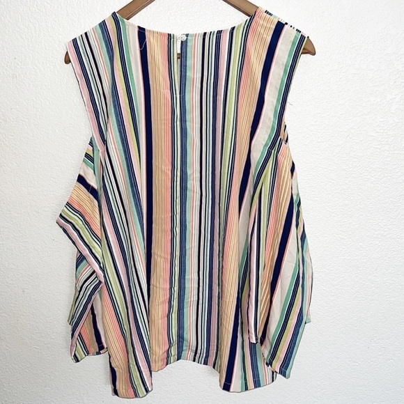 Melloday Striped Cold Shoulder Wide Sleeve Lightweight Top - Picture 6 of 9